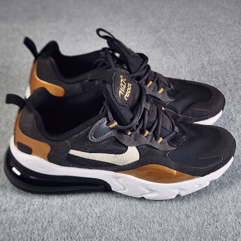 Nike Air Max 270 React (GS) Shoes 7Y Black Gold BQ0103-005 - Picture 11 of 11